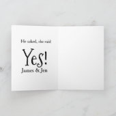 He asked she said yes engagement party name simple kaart (Binnen)