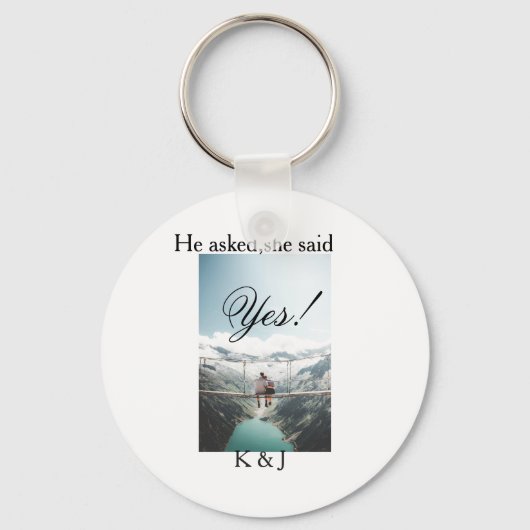 He asked she said yes engagement photo name stylis sleutelhanger (Voorkant)