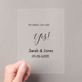He asked she said yes engagement simple minimal acryl uitnodigingen (Insitu (Draagbaar))