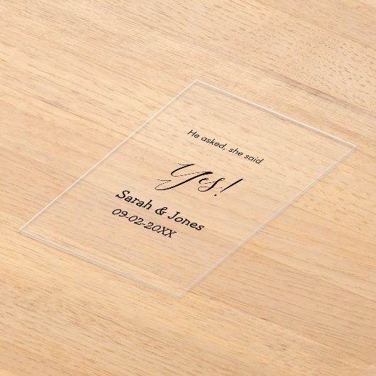 He asked she said yes engagement simple minimal  acryl uitnodigingen (Laagn)