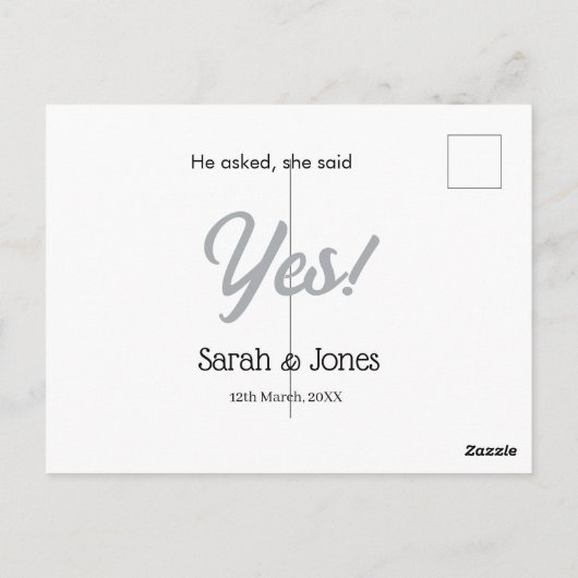 He asked she said yes engagement simple silver dat briefkaart (Achterkant)