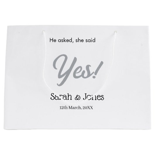 He asked she said yes engagement simple silver dat groot cadeauzakje (Voorkant)