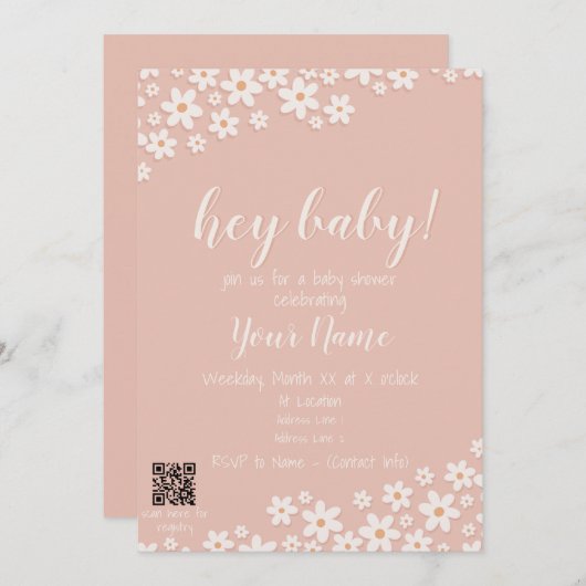 Hé Baby! Uitnodiging voor babyshower + QR-code voo (Voorkant / Achterkant)