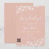 Hé Bébé! Uitnodiging voor babyshower + QR-code van (Voorkant / Achterkant)