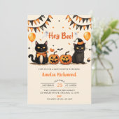 Hé Boo! Black Cat Halloween Baby shower Kaart (Staand voorkant)
