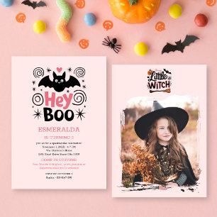 Hé Boo! Enge Cute Roze Halloween Verjaardagsfeestj Kaart