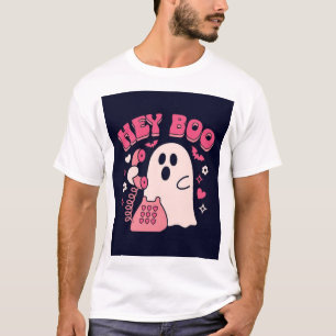 Hé Boo Grappige Roze Geest Vintage Telefoon Retro T-shirt