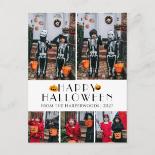 Hé Boo! Griezelfamiliefoto met Halloween Feestdagenkaart