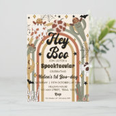 Hé Boo! Groovy Cactus Halloween 1e Verjaardag Kaart (Staand voorkant)