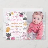 Hé Boo! Halloween 1e verjaardagsfeestfoto Kaart (Voorkant)