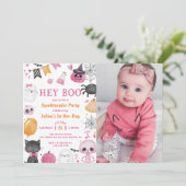 Hé Boo! Halloween 1e verjaardagsfeestfoto Kaart (Staand voorkant)