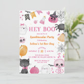 Hé Boo! Halloween 1e verjaardagsfeestje Kaart (Staand voorkant)