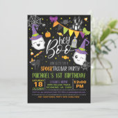Hé Boo Halloween Birthday Invitation - Blk Kaart (Staand voorkant)