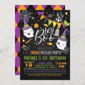 Hé Boo Halloween Birthday Invitation - Blk Kaart (Voorkant / Achterkant)