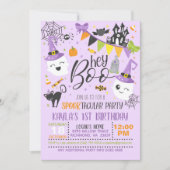 Hé Boo Halloween Birthday Uitnodiging - Paars (Voorkant)