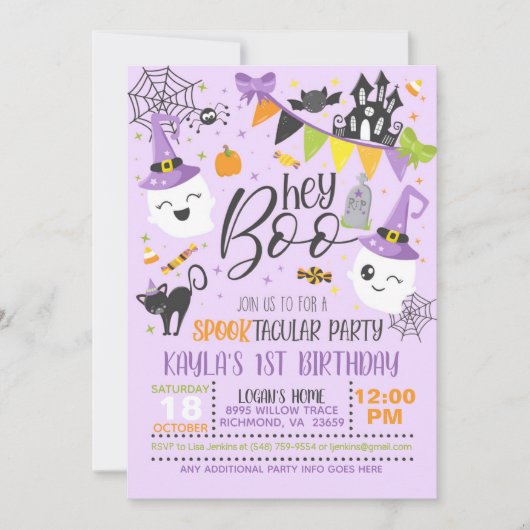 Hé Boo Halloween Birthday Uitnodiging - Paars (Voorkant)