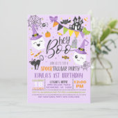 Hé Boo Halloween Birthday Uitnodiging - Paars (Staand voorkant)