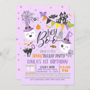 Hé Boo Halloween Birthday Uitnodiging - Paars
