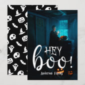 Hé Boo! Halloween-foto Feestdagenkaart (Voorkant / Achterkant)