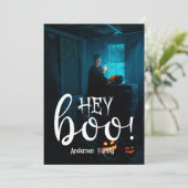 Hé Boo! Halloween-foto Feestdagenkaart (Staand voorkant)