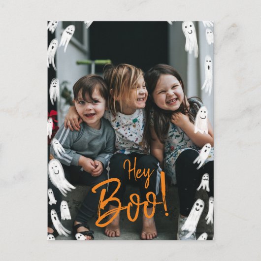 Hé Boo Halloween Ghost-fotokaart Briefkaart (Voorkant)