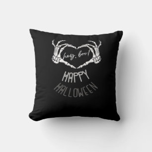 Hé, Boo! Happy Halloween Skeleton Hand Heart Class Kussen
