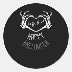 Hé, Boo! Happy Halloween Skeleton Hand Heart Class Ronde Sticker