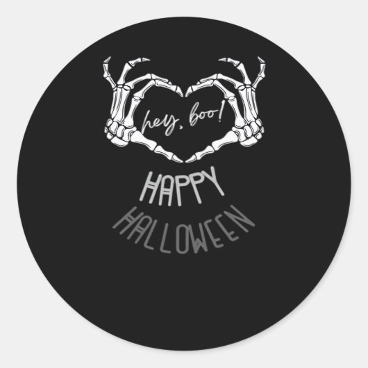 Hé, Boo! Happy Halloween Skeleton Hand Heart Class Ronde Sticker (Voorkant)