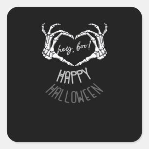 Hé, Boo! Happy Halloween Skeleton Hand Heart Class Vierkante Sticker