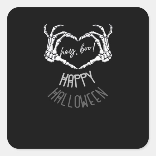 Hé, Boo! Happy Halloween Skeleton Hand Heart Class Vierkante Sticker (Voorkant)
