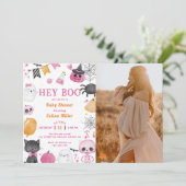 Hé Boo! Roze Halloween Baby shower foto Kaart (Staand voorkant)