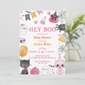 Hé Boo! Roze Halloween Baby shower Kaart (Staand voorkant)
