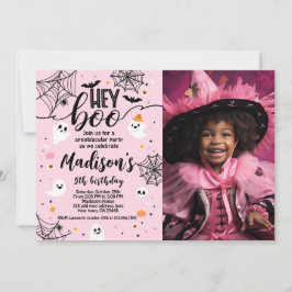 Hé Boo, Roze Halloween-uitnodiging met foto Kaart