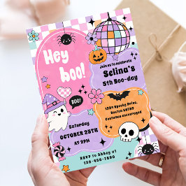 Hé Boo! Roze Sering Halloween Geest Meisje Verjaar Kaart