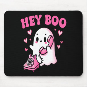 Hé Boo schattig spook op telefoon grappige Hallowe Muismat