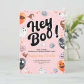 Hé Boo Spooktacular Halloween Party Invitation Kaart (Staand voorkant)