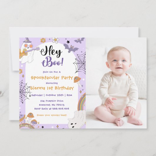 Hé Boo! Spooky Halloween Leuke Verjaardag Foto Kaart (Voorkant)