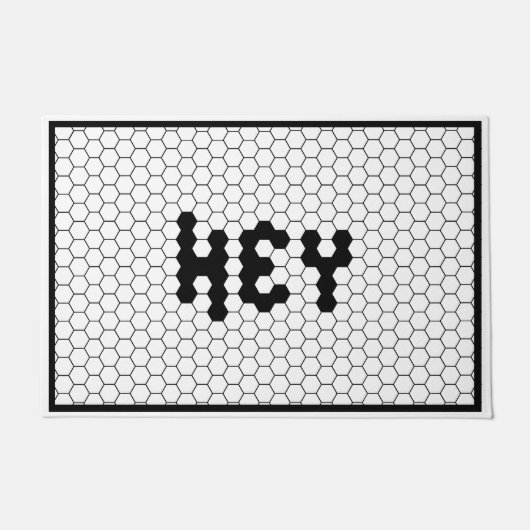 Hé Classic Black en White Hex Tegel Design Deurmat (Voorkant)