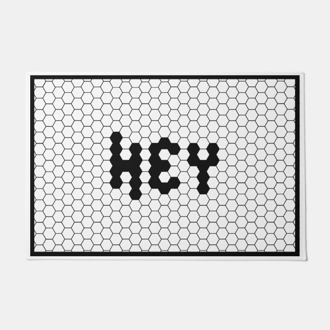 Hé Classic Black en White Hex Tegel Design Deurmat (Voorkant)