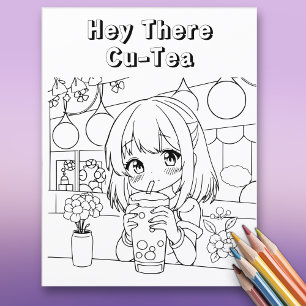 Hé daar Cu-tea Boba Anime Kleurplaat voor volwas