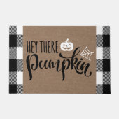 Hé, daar is Pumpkin Halloween Buffalo Play Burlap Deurmat (Voorkant)