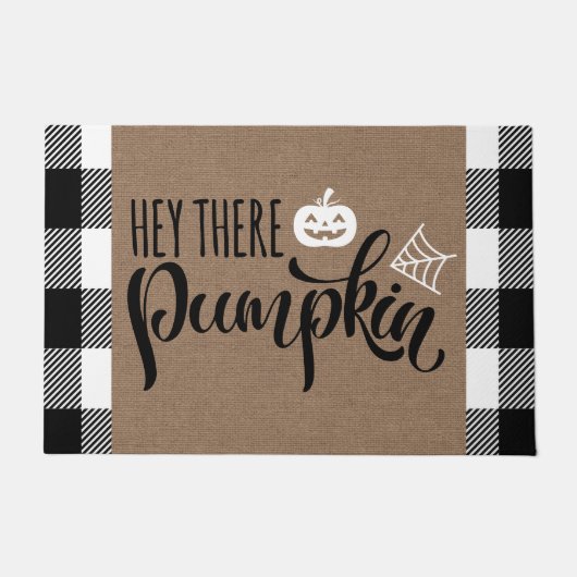 Hé, daar is Pumpkin Halloween Buffalo Play Burlap Deurmat (Voorkant)