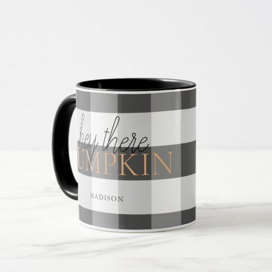 Hé, daar pomkin Black en White Buffalo Check Mok (Voorkant links)