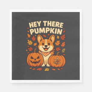 Hé daar Pompoen Corgi Halloween Pompoenen Herfst Servet