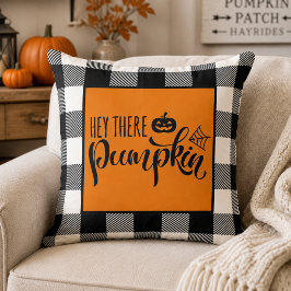 Hé daar Pompoen Halloween Buffalo Plaid Kussen