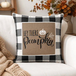 Hé daar Pompoen Jute Buffalo Plaid Halloween Kussen
