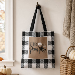 Hé daar Pompoen Jutezak Buffalo Plaid Halloween Tote Bag