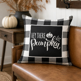 Hé daar Pompoen Zwart Buffalo Plaid Halloween Kussen