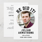 He Did It Graduation Photo QR Code 2026 Grad Party Kaart (Voorkant / Achterkant)