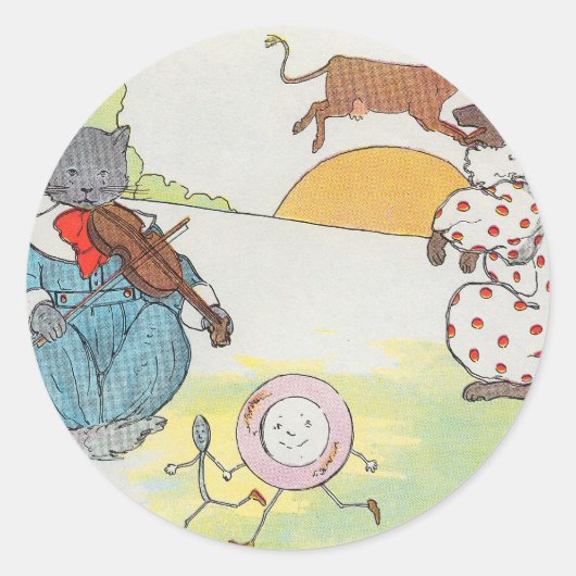 Hé, diddle, diddle. De kat en de kat Ronde Sticker (Voorkant)